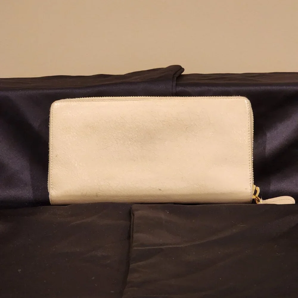 Excellent Balenciaga Continental Zip around Wallet Creamy Off White Leather - Picture 8 of 11
